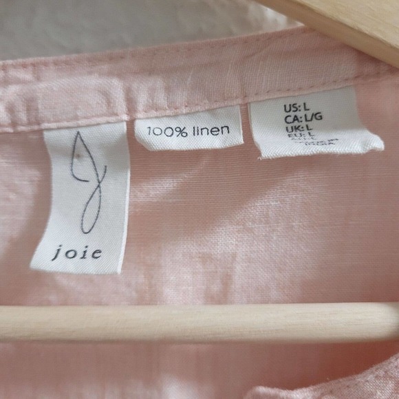 Joie 100% Linen Tunic Top Women's Size L Peach Oversize Pleated 3/4 Sleeves - Picture 4 of 7